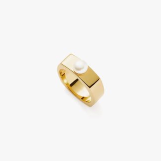 Button Pearl Square Chunky Ring